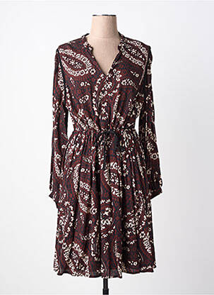 Robe mi-longue coupe fluide manches longues marron LA FEE MARABOUTEE femme