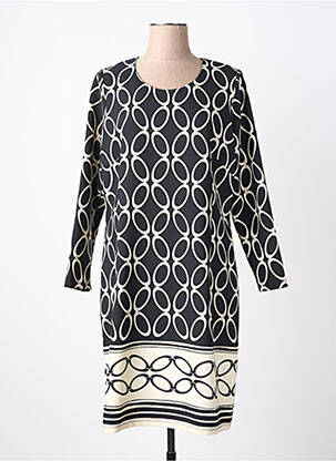 Robe mi-longue imprimé fantaisie manches longues noir GREGORY PAT femme