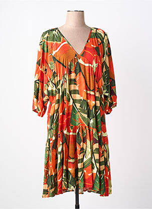 Robe mi-longue coupe fluide manches longues orange PAOLA TIENFORTI femme