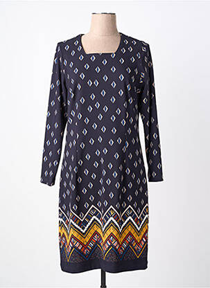 Robe mi-longue imprimé fantaisie manches longues bleu FRANCE RIVOIRE femme