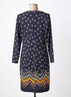 Robe mi-longue imprimé fantaisie manches longues bleu FRANCE RIVOIRE femme