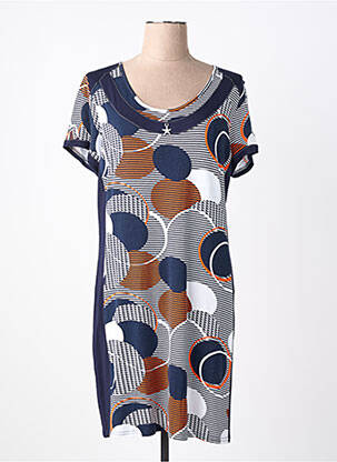 Robe mi-longue imprimé fantaisie manches courtes bleu FRANCE RIVOIRE femme