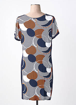 Robe mi-longue imprimé fantaisie manches courtes bleu FRANCE RIVOIRE femme