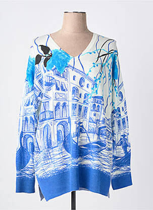 Pull col v manches longues bleu MD'M femme
