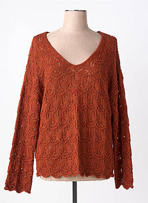 Pull maille ajourée manches longues marron L'ATELIER D'ANNA femme