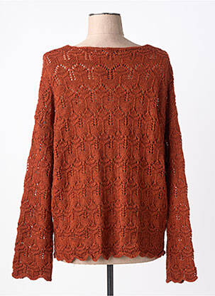 Pull maille ajourée manches longues marron L'ATELIER D'ANNA femme