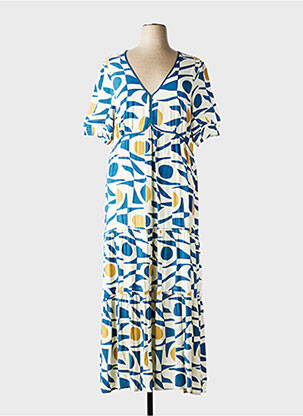 Robe longue imprimé fantaisie manches courtes bleu MD'M femme