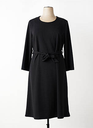 Robe mi-longue tissage crêpe manches longues noir SIGNE NATURE femme