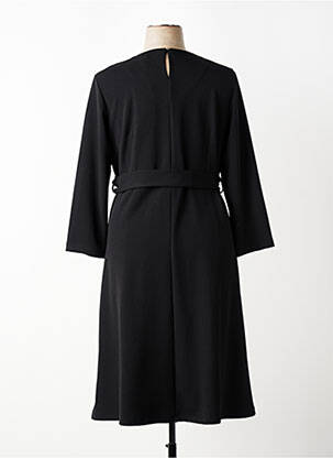 Robe mi-longue tissage crêpe manches longues noir SIGNE NATURE femme