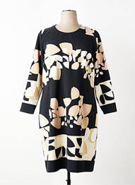 Robe mi-longue imprimé fleurs manches longues noir FRANCE RIVOIRE femme