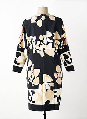 Robe mi-longue imprimé fleurs manches longues noir FRANCE RIVOIRE femme
