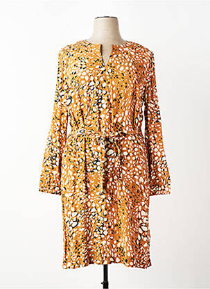 Robe mi-longue coupe fluide manches longues jaune DIANE LAURY femme