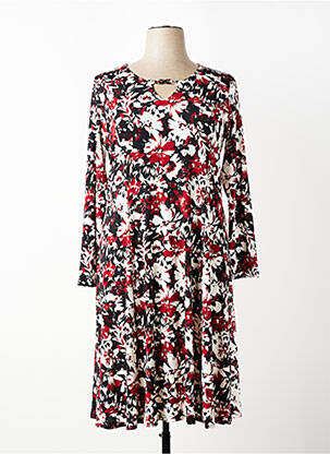 Robe mi-longue imprimé fleurs manches longues rouge FRANCE RIVOIRE femme