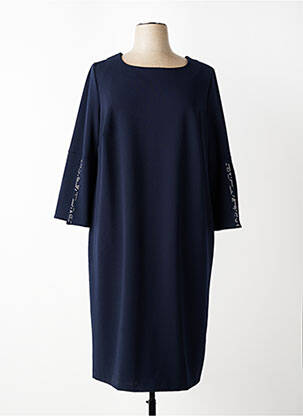 Robe mi-longue tissage crêpe manches longues bleu FRANK WALDER femme