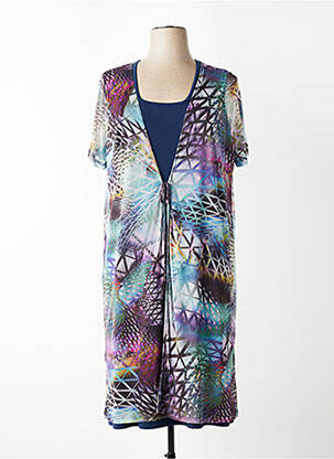 Robe mi-longue coupe fluide manches courtes bleu FRANCE RIVOIRE femme