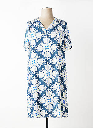 Robe mi-longue imprimé fleurs manches courtes bleu SIGNE NATURE femme