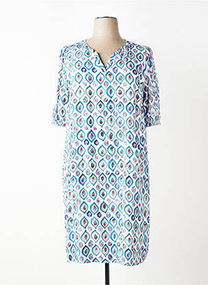 Robe mi-longue imprimé fantaisie manches courtes bleu SIGNE NATURE femme