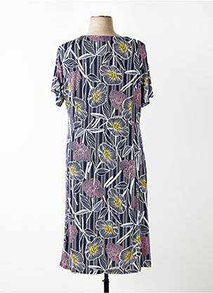 Robe mi-longue imprimé fleurs manches courtes bleu FRANCE RIVOIRE femme