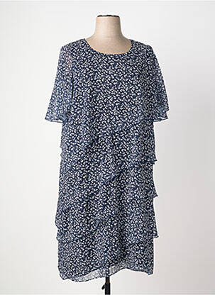 Robe mi-longue coupe fluide manches 3/4 bleu GREGORY PAT femme