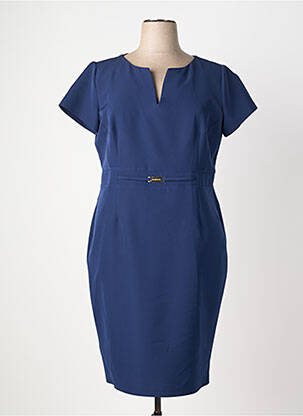 Robe mi-longue fermeture zippée au dos manches courtes bleu ESTEL COLLECTION femme