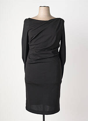 Robe mi-longue tissage crêpe manches longues noir VERA MONT femme