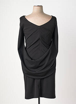 Robe mi-longue tissage crêpe manches longues noir VERA MONT femme