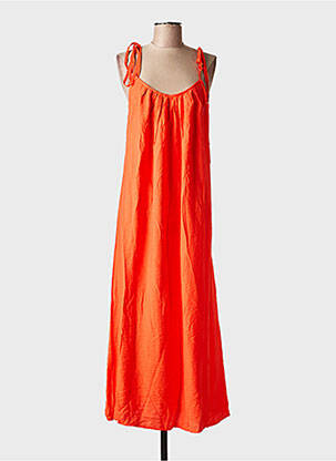 Robe longue coupe évasée fines bretelles orange KILKY femme
