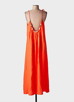Robe longue coupe évasée fines bretelles orange KILKY femme