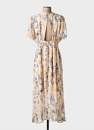 Robe longue imprimé fantaisie manches courtes beige BY ONE femme