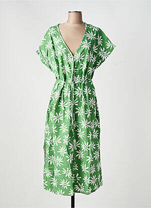 Robe longue imprimé fantaisie manches courtes vert EMI-JO femme