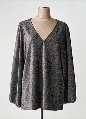 Top col v manches longues argent NOUGAT femme