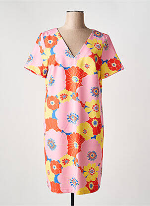 Robe mi-longue imprimé fantaisie manches courtes rose HIPPOCAMPE femme