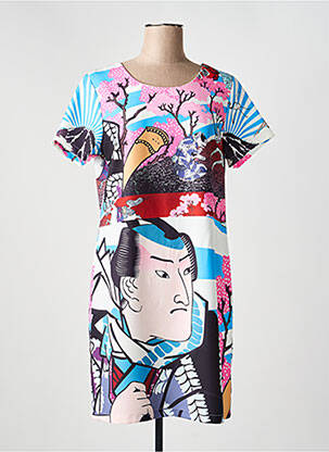 Robe mi-longue imprimé fantaisie manches courtes bleu HIPPOCAMPE femme