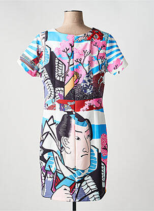 Robe mi-longue imprimé fantaisie manches courtes bleu HIPPOCAMPE femme