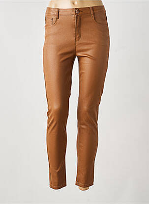 Pantalon slim tissage enduit taille haute marron SARAH JOHN femme