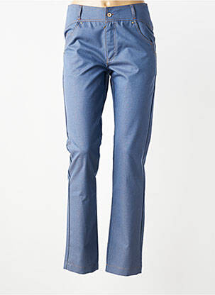 Pantalon droit fermeture zippée sous rabat boutonné bleu QUATTRO femme