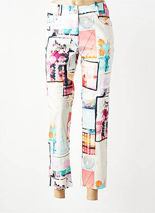 Pantalon 7/8 fermeture zippée sous rabat boutonné blanc QUATTRO femme
