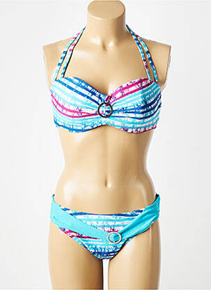 Maillot de bain 2 pièces stretch haut soutien-gorge moulé bleu ROSE POMME femme