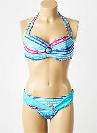 Maillot de bain 2 pièces stretch haut soutien-gorge moulé bleu ROSE POMME femme