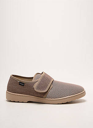 Chaussons/pantoufles fermeture scratch bout rond beige FARGEOT homme