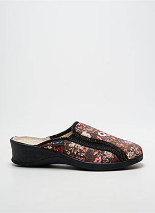 Chaussons/pantoufles tissage satiné talon de 4 à 6cm marron FARGEOT femme