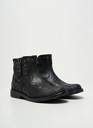 Bottines/boots tissage satiné talon bas noir REQINS fille