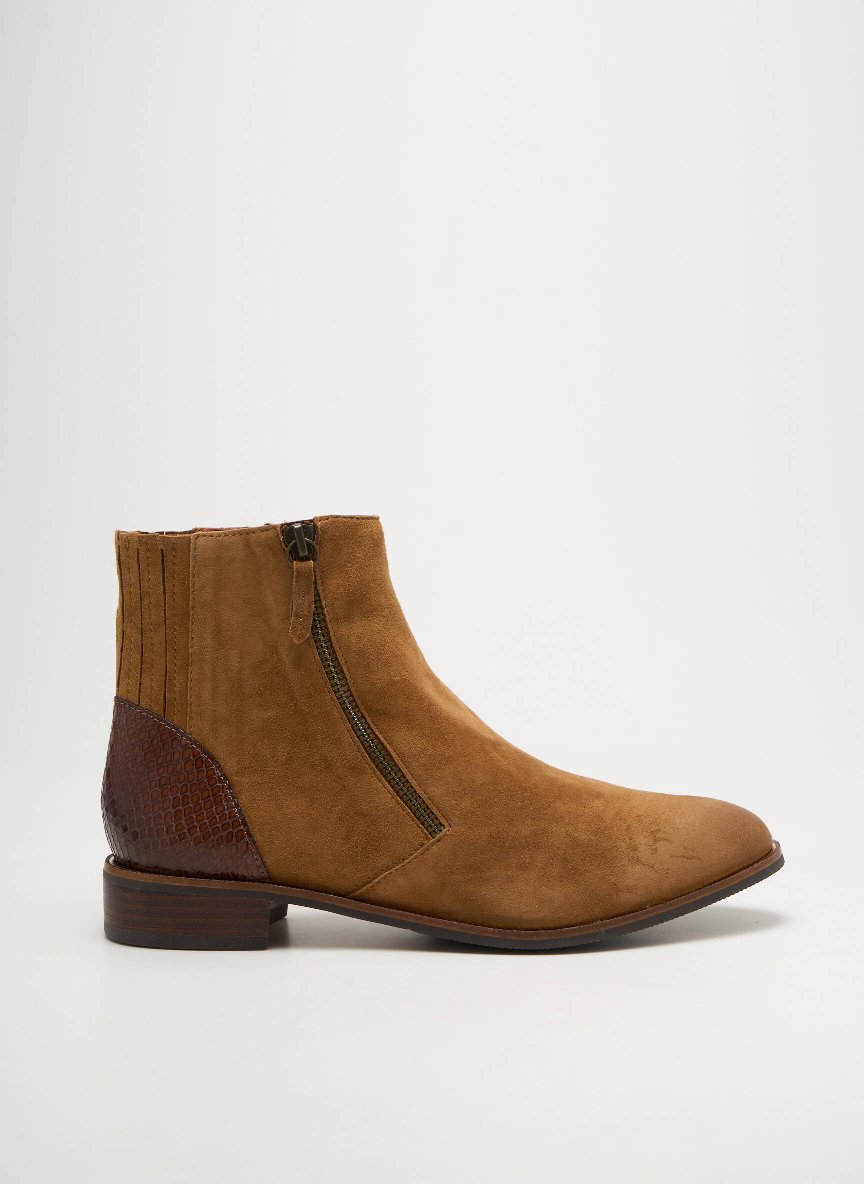 Bottines/boots tissage satiné talon plat jusqu'à 3cm marron MAM'ZELLE femme
