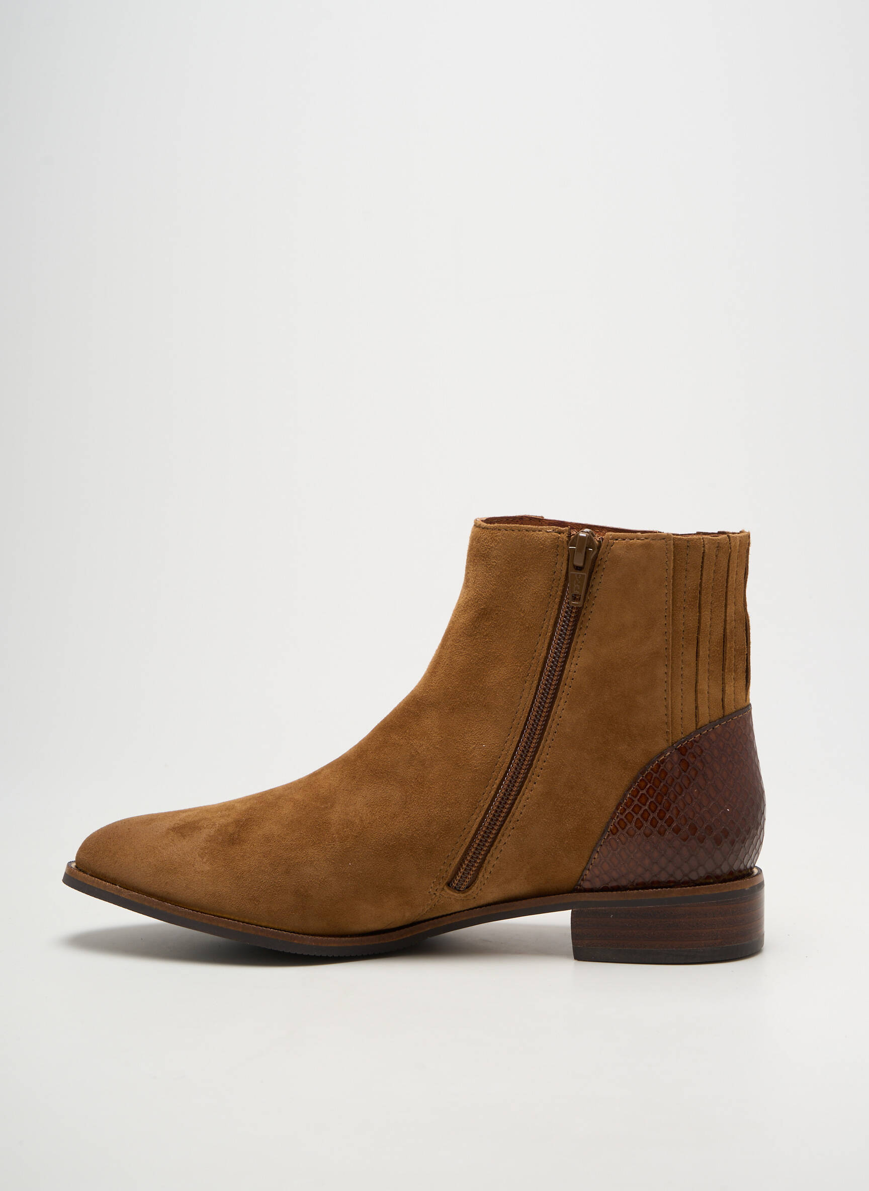 Bottines/boots tissage satiné talon plat jusqu'à 3cm marron MAM'ZELLE femme