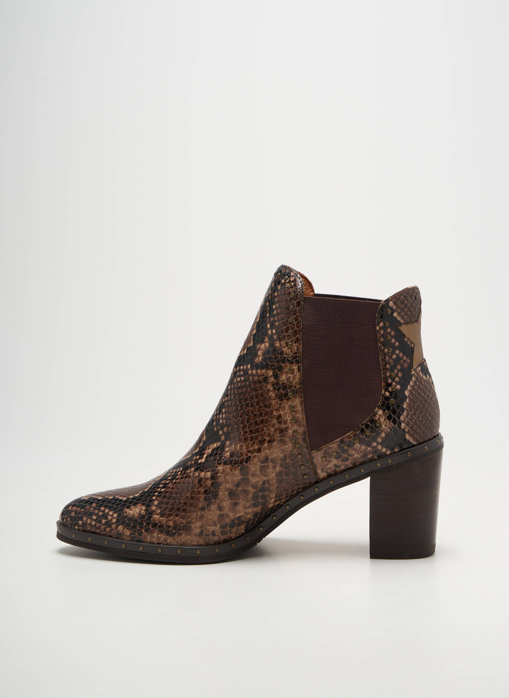 Bottines/boots tissage satiné talon de 7 à 9cm marron MAM'ZELLE femme