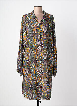 Robe mi-longue imprimé fantaisie manches longues marron ZHENZI femme