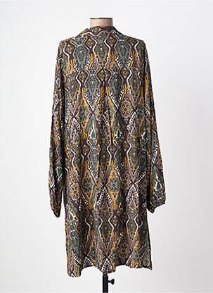 Robe mi-longue imprimé fantaisie manches longues marron ZHENZI femme