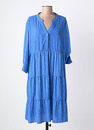 Robe mi-longue imprimé fantaisie manches longues bleu WORLD FASHION femme