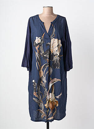 Robe mi-longue manches longues manches longues bleu ZHENZI femme