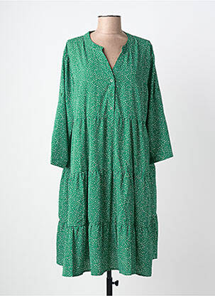 Robe mi-longue imprimé fantaisie manches longues vert WORLD FASHION femme